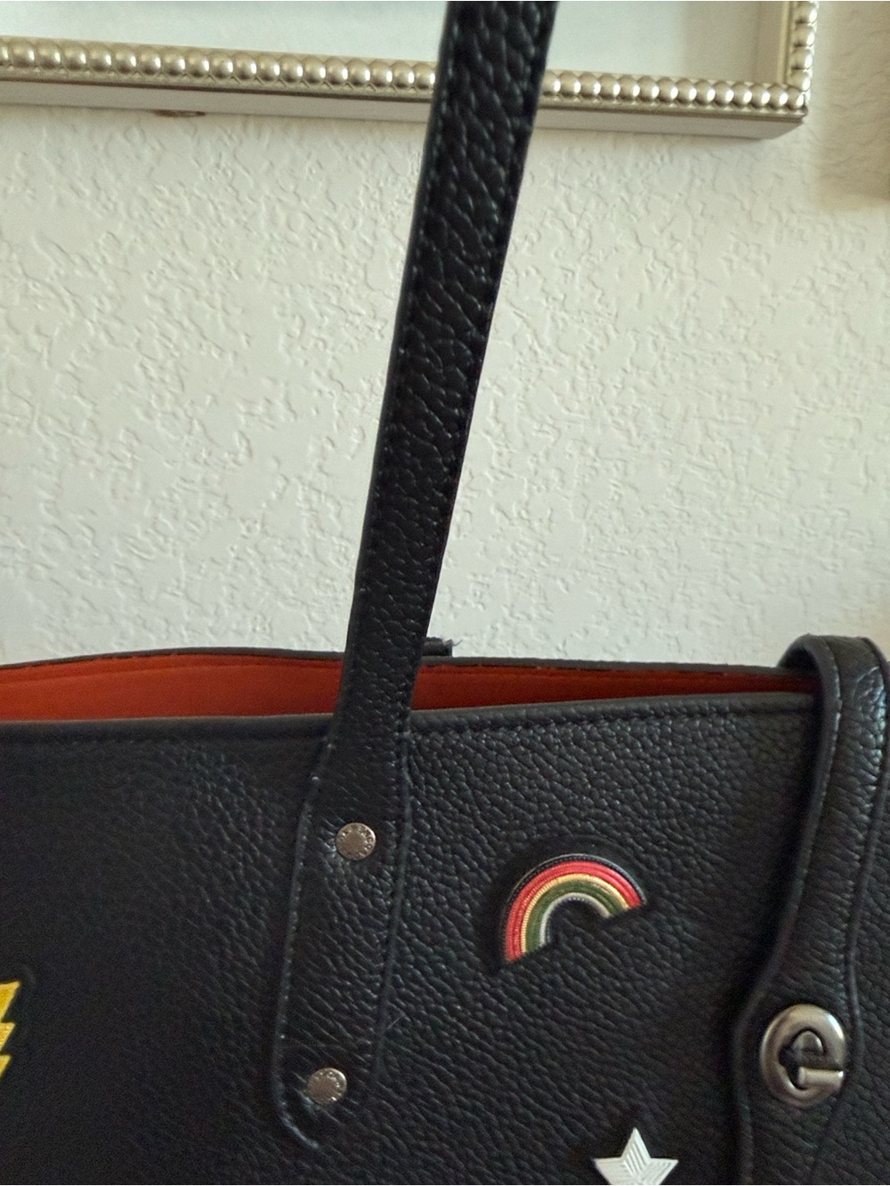 Coach Black Rocket Motif Tote with Orange Interior and Patch Accents - Picture 3 of 10